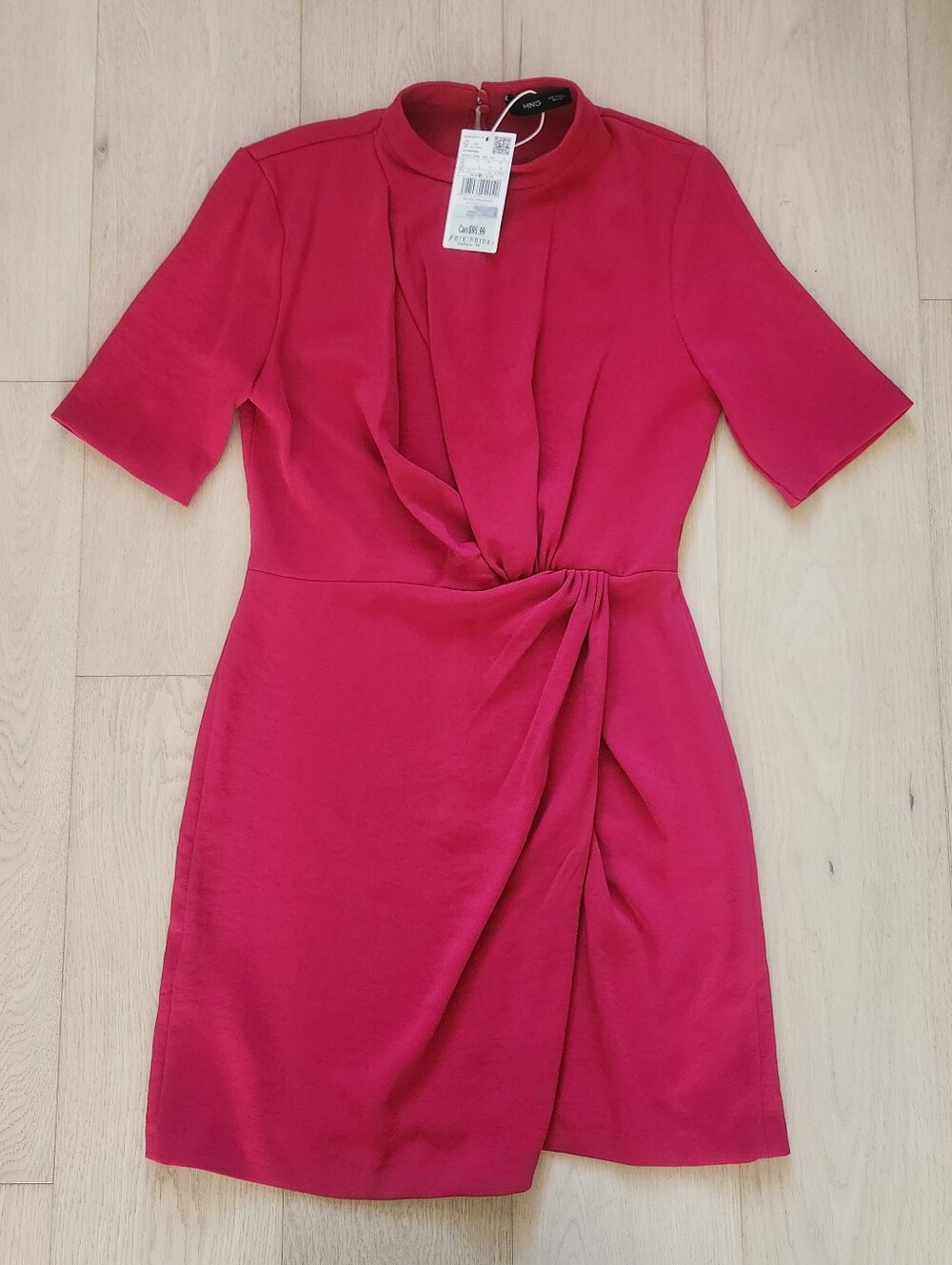 NWT Mango Twist-Front Long Sleeve Dress - Fuchsia Pink